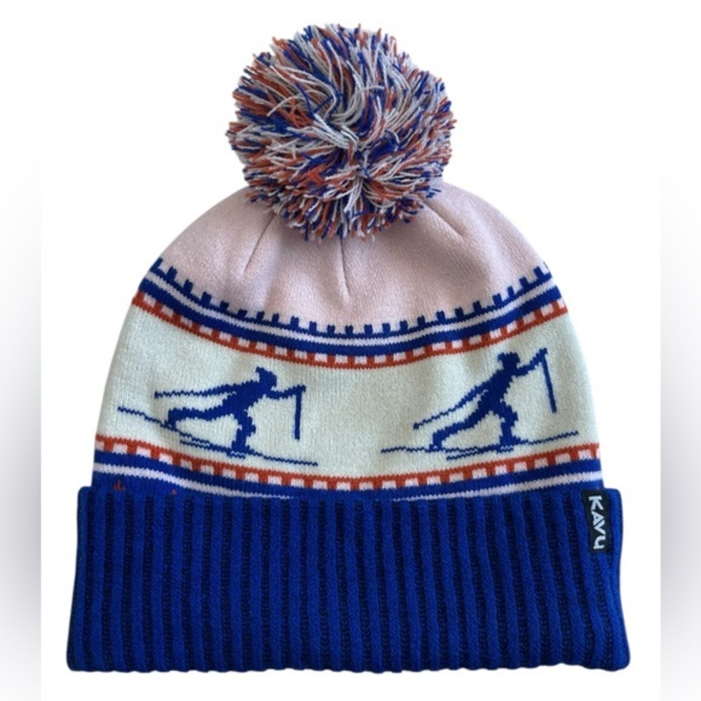 Kavu Knit Pom Beanie in Royal Blue with Multicolor Accents
